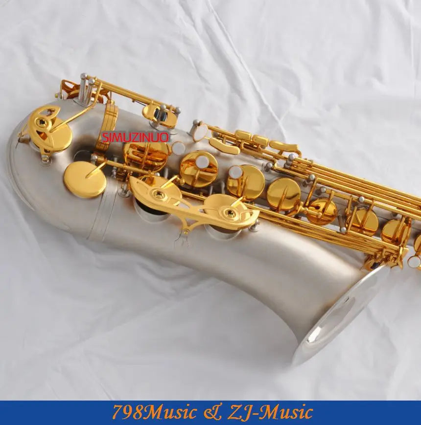 Professional New Satin Nickel Tenor sax High F# saxophone With Case Metal Mouthpiece