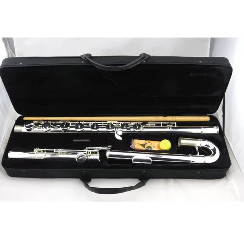 MMOOKA Professional Silver Plated Bass Flute C Key Off Set G Italian Pads With Case