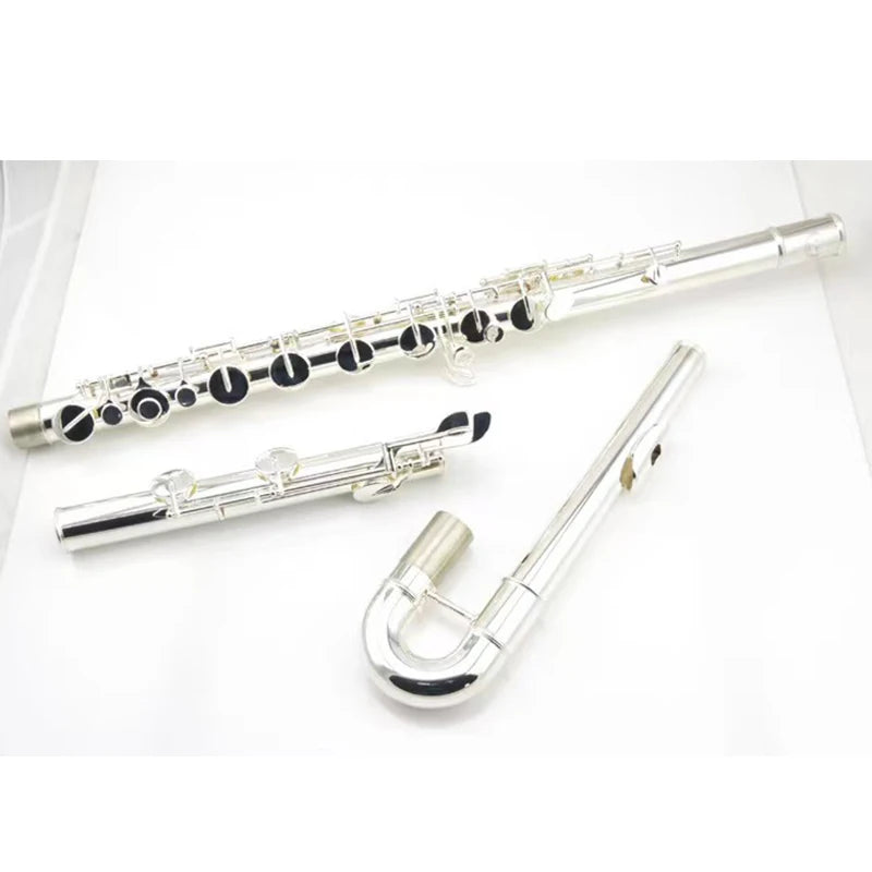 MMOOKA Professional Silver Plated Bass Flute C Key Off Set G Italian Pads With Case