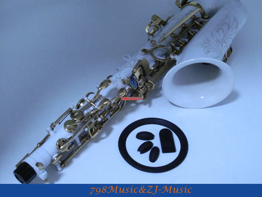 Professional White Lacquer Alto Saxophone Sax High F# Abalone Shell Key With Case FREE LORICO ACCESSORY