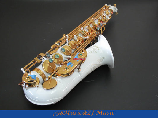 Professional White Lacquer Alto Saxophone Sax High F# Abalone Shell Key With Case
