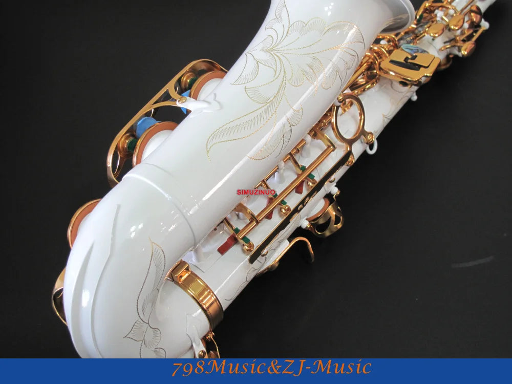 Professional White Lacquer Alto Saxophone Sax High F# Abalone Shell Key With Case