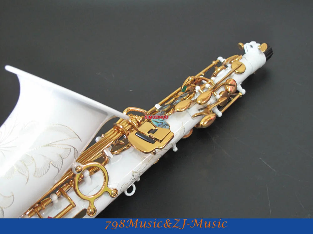 Professional White Lacquer Alto Saxophone Sax High F# Abalone Shell Key With Case