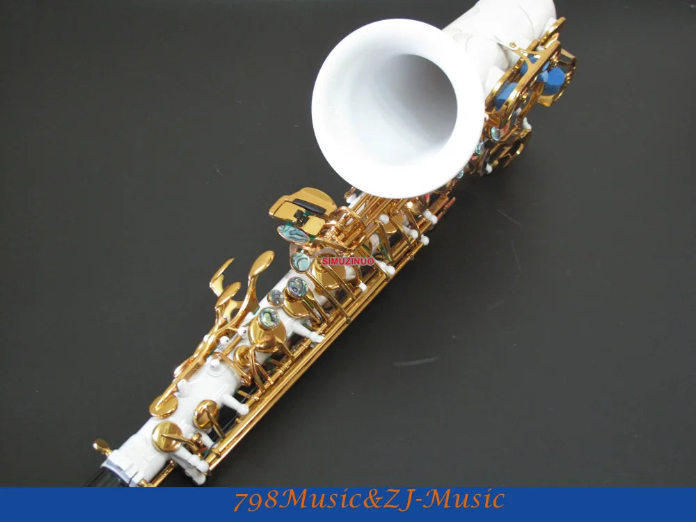 Professional White Lacquer Alto Saxophone Sax High F# Abalone Shell Key With Case