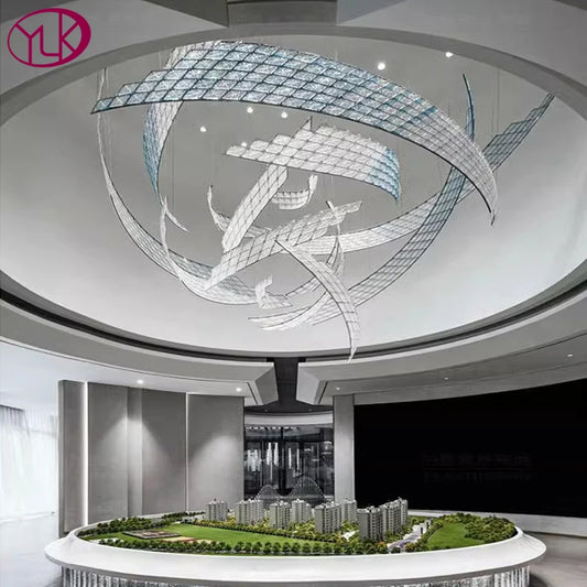 Project custom spiral shaped design glass chandelier stair light Villa hall living room interior lighting Attic kitchen light