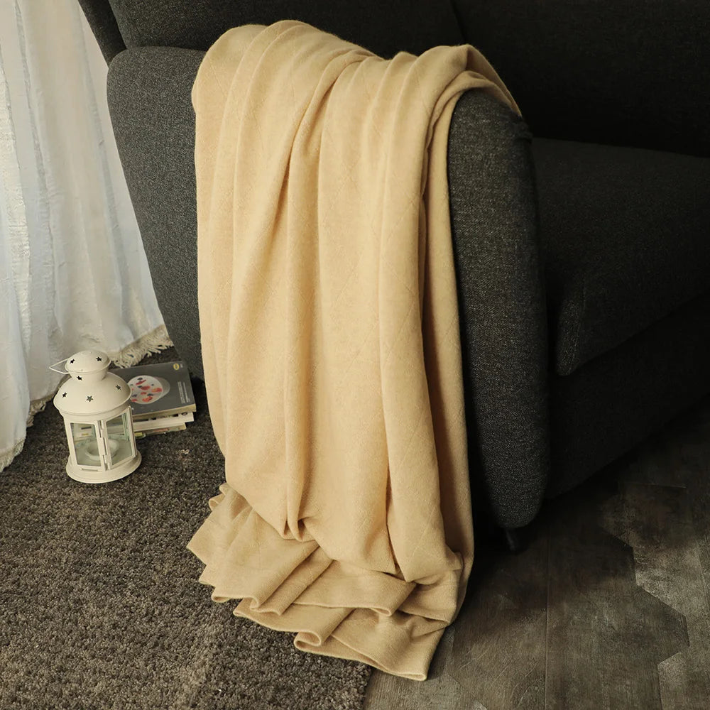 Pure cashmere blanket, bed, leisure blanket, single blanket, meditation blanket, skin-friendly winter warmth, diamond grid