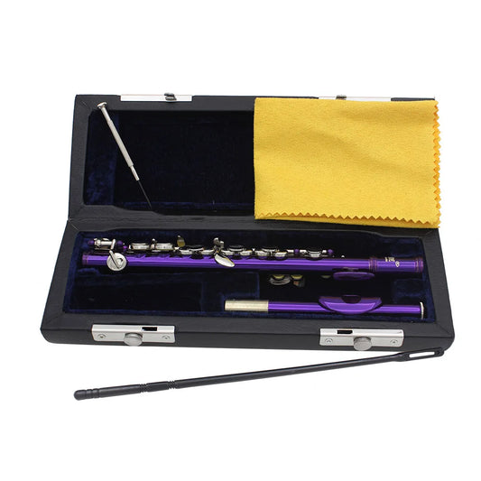 MMOOKA Purple piccolo 16 holes + E key half-size flute cupronickel with leather case