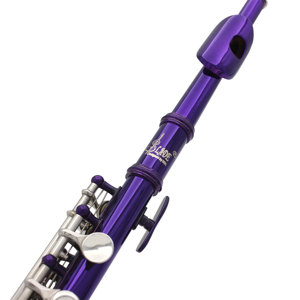 Purple piccolo 16 holes + E key half-size flute cupronickel with leather case