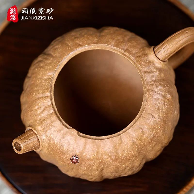 Qianxi Yixing Handmade Purple Clay Teapot Household Tea Set Chen Zhen Boutique Raw Ore Beige Clay Pumpkin Pot Loop-Handled Teapo