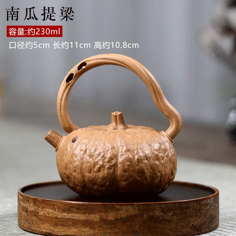 Qianxi Yixing Handmade Purple Clay Teapot Household Tea Set Chen Zhen Boutique Raw Ore Beige Clay Pumpkin Pot Loop-Handled Teapo