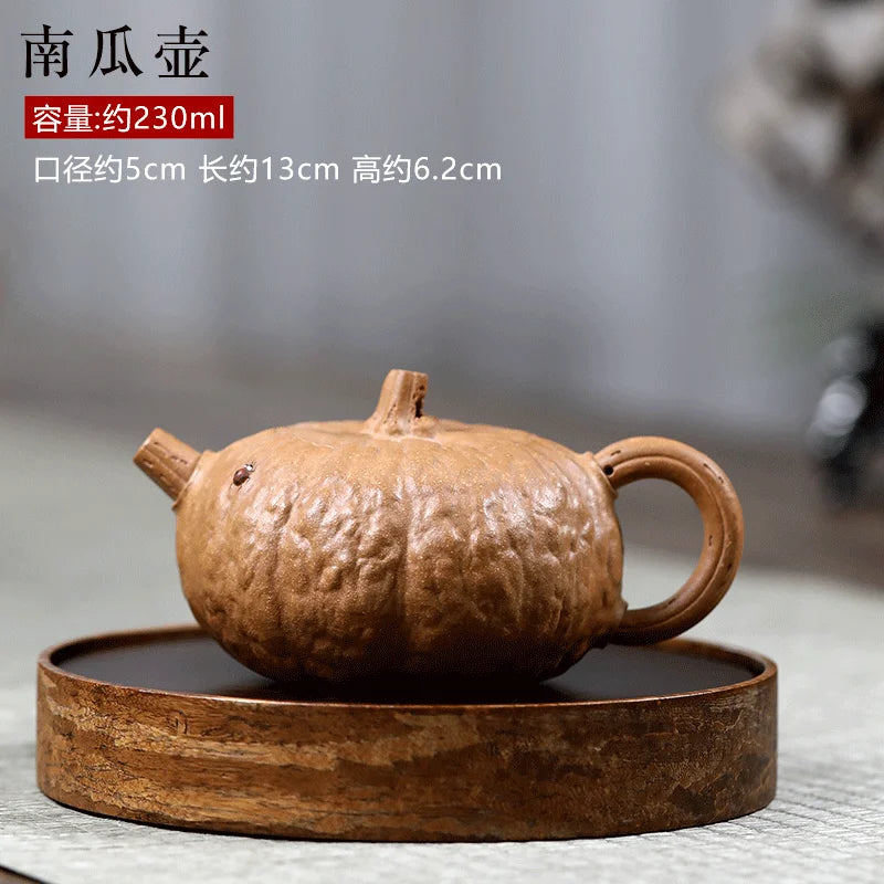 Qianxi Yixing Handmade Purple Clay Teapot Household Tea Set Chen Zhen Boutique Raw Ore Beige Clay Pumpkin Pot Loop-Handled Teapo