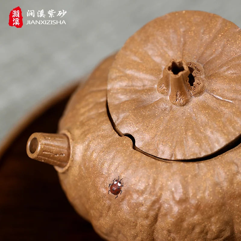 Qianxi Yixing Handmade Purple Clay Teapot Household Tea Set Chen Zhen Boutique Raw Ore Beige Clay Pumpkin Pot Loop-Handled Teapo