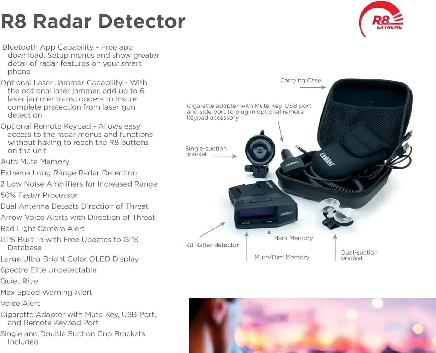 R8 Extreme Long-Range Radar/Laser Detector, Dual-Antennas Front & Rear Detection , Built-in GPS W/Real-Time Alerts,HOT