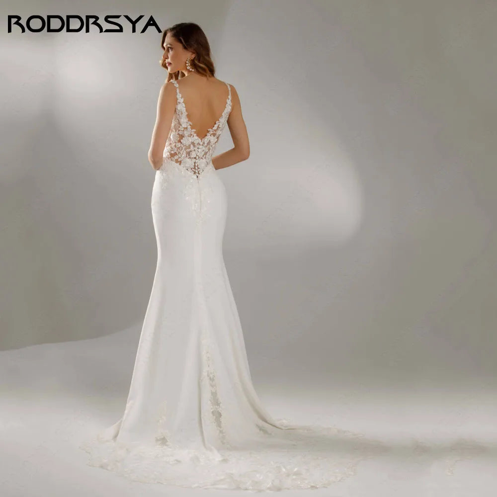 RODDRSYA Exquisite Spaghetti Straps Wedding Dress Backless Applique V-Neck Mermaid Vestido De Novia Bridal Gown 2024 Custom Made