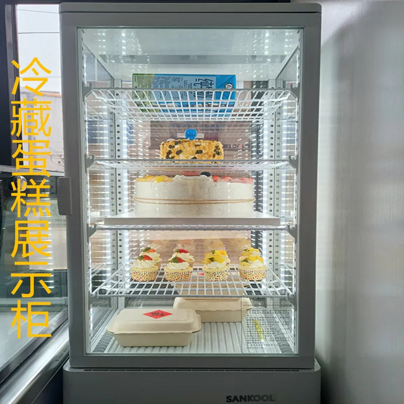 Refrigerated display cabinet, commercial vertical freezer, four sided transparent glass beverage cake, air-cooled, frost free re