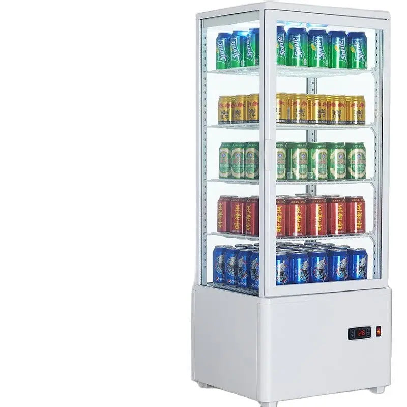 Refrigerated display cabinet, commercial vertical freezer, four sided transparent glass beverage cake, air-cooled, frost free re