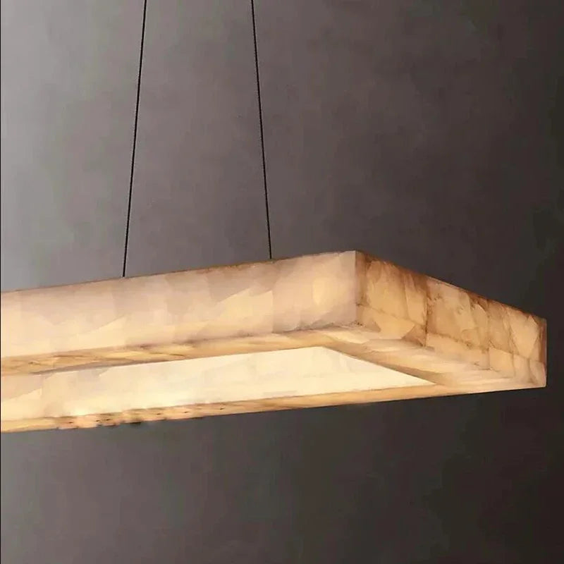 Retro American Rectangular LED Marble Black Ceiling Chandelier Lighting Lustre Suspension Luminaire Lampen For Dinning Room
