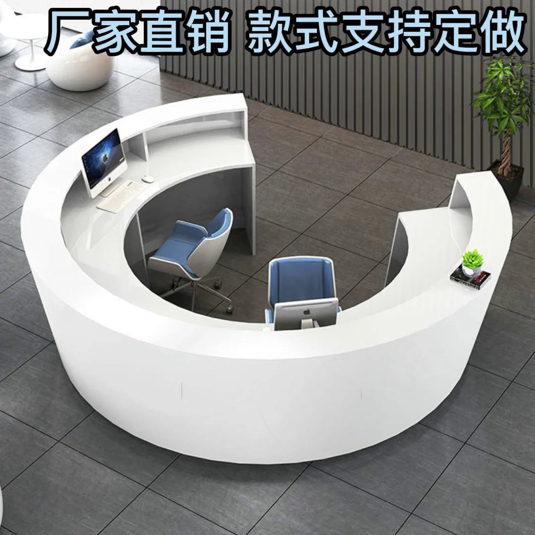 Round company paint reception desk arc reception desk education training institution cashier counter beauty salon bar custom-mad