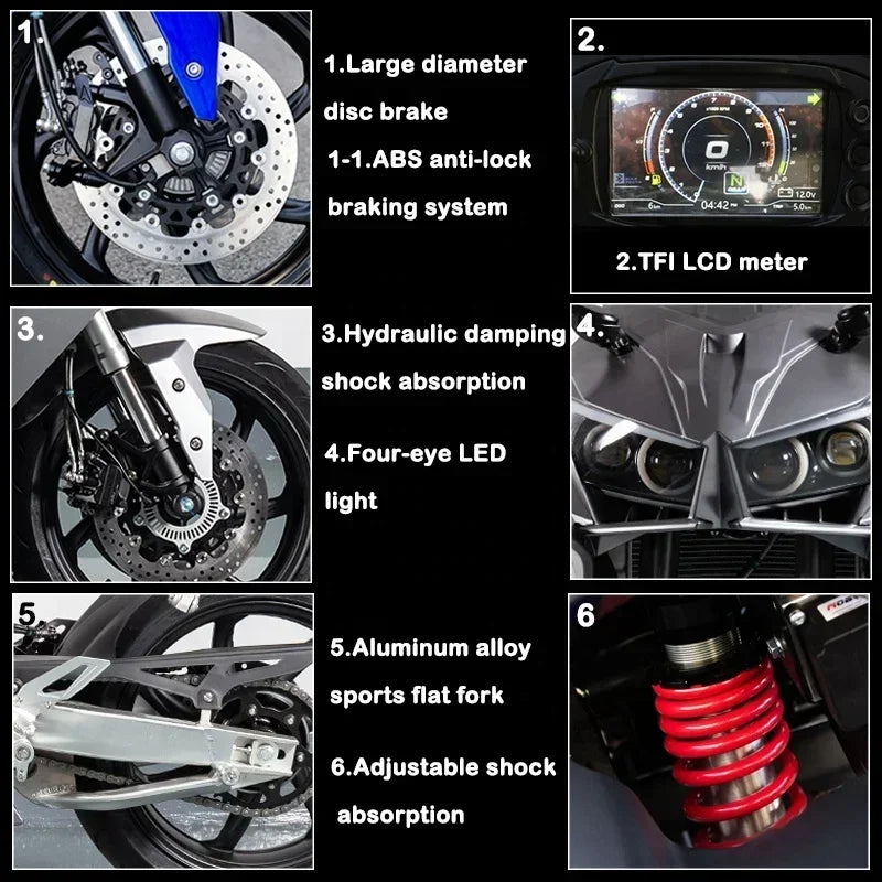 Roywell High Speed 250cc 4-stroke Twin Cylinder Gasoline Racing Motorcycle with ABS