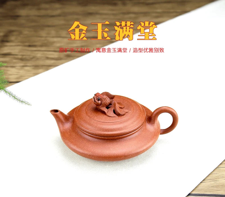 Xiyin Taofu Yixing Teapot Famous Handmade Golden Fish Pot Flat Oval Tea Pot Sketch Gongfu Teapot Tea Set