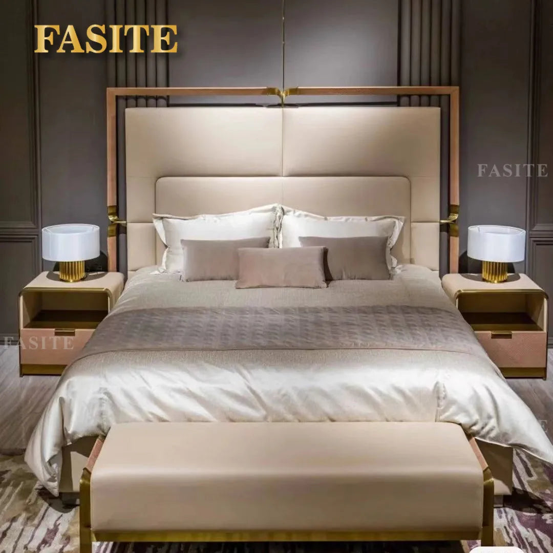 Italian luxury post-modern online celebrity bed wedding bed model room custom leather bed master bedroom