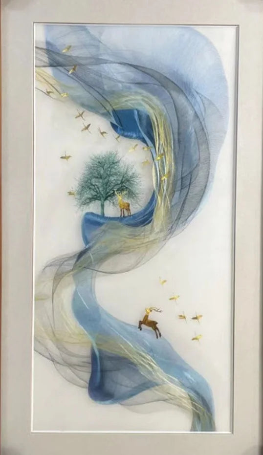 Handmade 100% Mulberry Silk Thread Finished Suzhou Embroidery not include frame ,Landscape Recruiting wealth 50*100cm