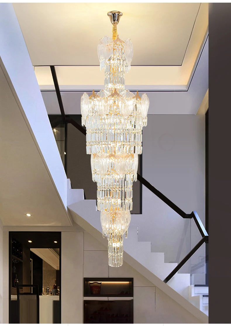 New style Crystal Stair Chandelier Duplex Villa Empty Floor Light Luxury Post-Modern Chandelier High-end Hotel Lobby Lamps