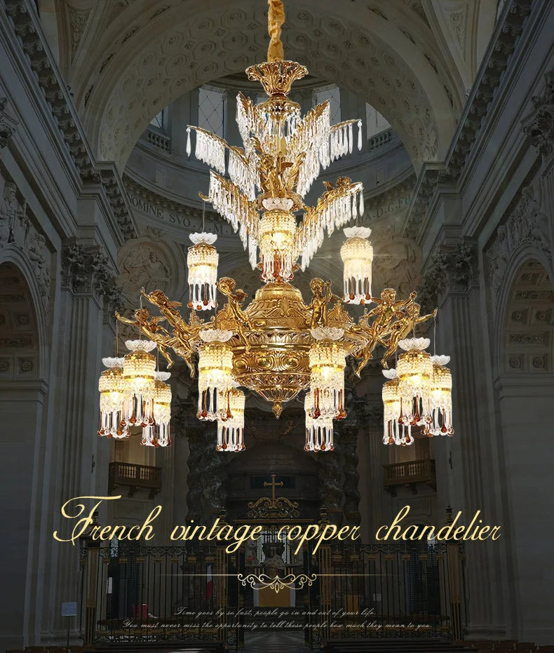 European Style Decorative Church Crystal Chandeliers Antique Villa Living Room Pendant Light French Retro Luxury Classical Lamp