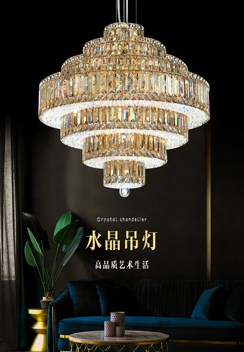 Postmodern minimalist light luxury crystal living room chandelier villa European bedroom dining room round lamps