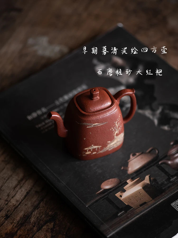 Yixing Purple Clay Teapot Tea Set Raw Ore Dahongpao Tea Cinnabar Sand Chinese Handmade Copy Old Pot Ancient Pot Clay Painting