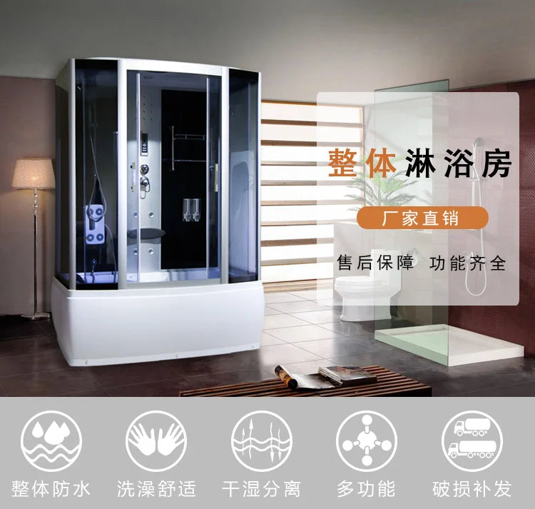 Shower Room with Steam, Overall Rectangular Tempered Glass Partition Household Sliding Door Toilet Bath Room