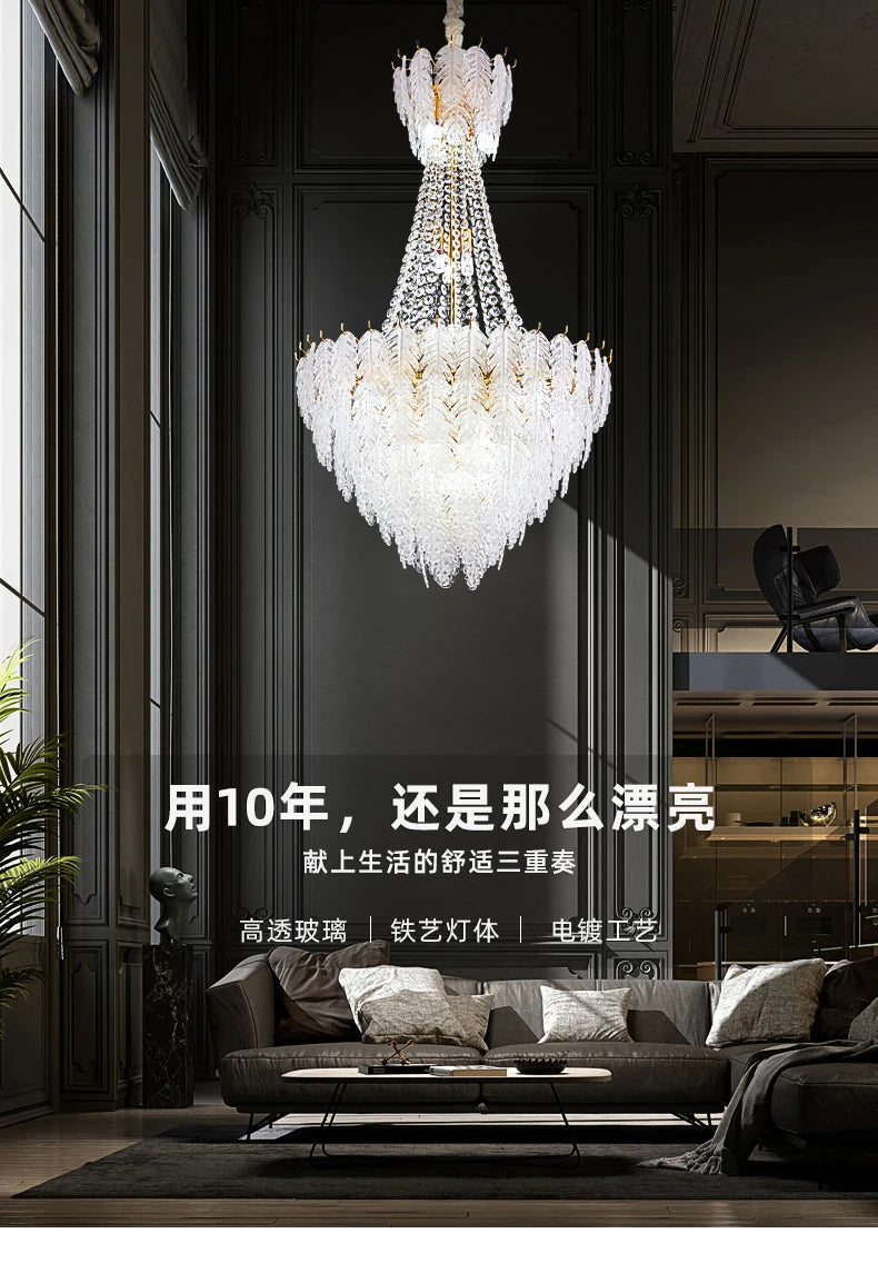 Modern minimalist duplex building large chandelier hall spiral staircase light luxury hotel lobby villa living room chandelier