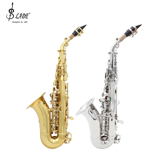 SLADE Bb Soprano Saxophone Brass Body Nickel Plated B Flat Sax Set with Case Sax Accessory Professional Woodwind Instruments