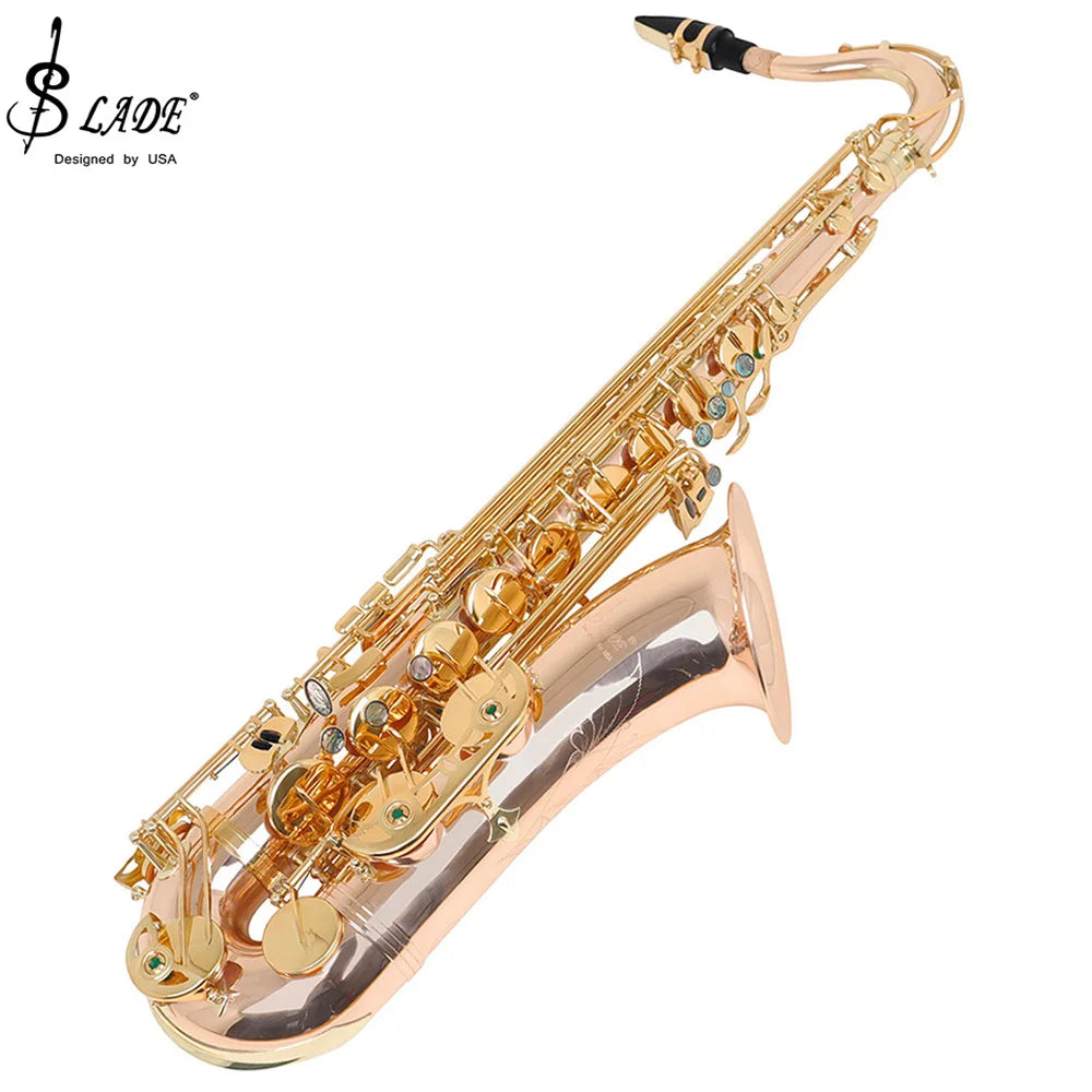 SLADE Brass Tenor Saxophone Instrument Professional Bb Saxophone with Cleaning Cloth Glove Reed Back Mouthpiece Accessories