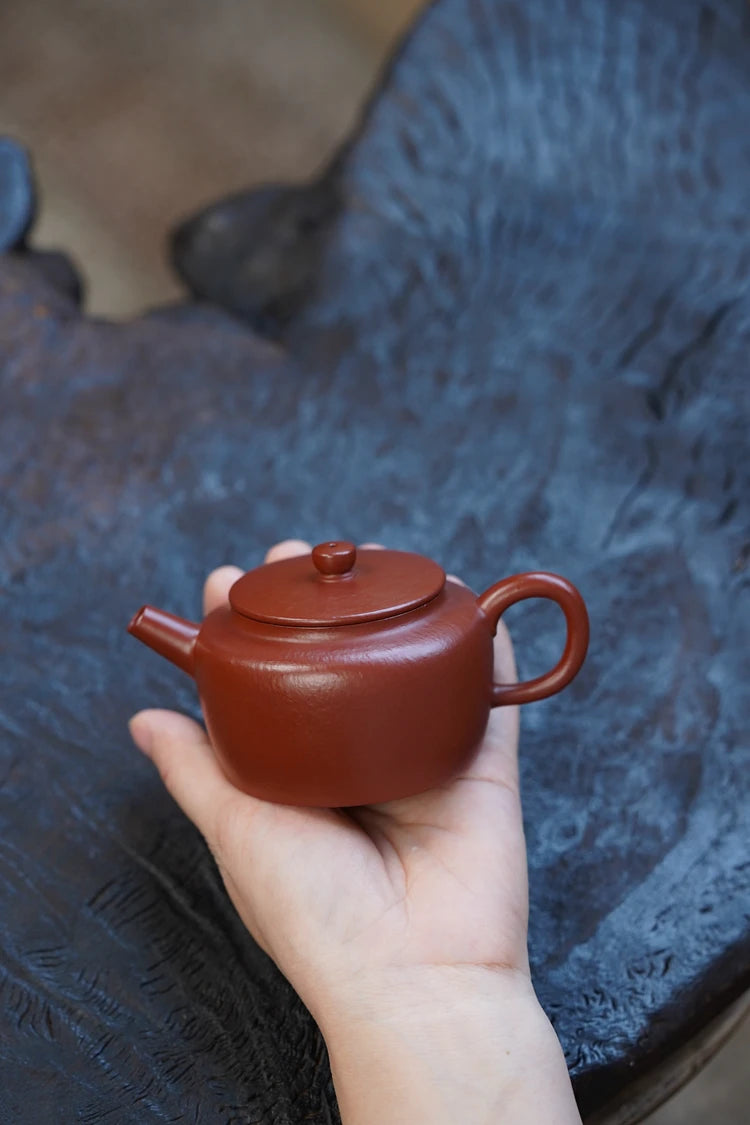 Zen Yuantang Wu Chengsang Flat Kettle Yixing Handmade Cinnabar Sand Small Purple Clay Pot Dahongpao Tea Pear Skin Cinnabar Sand