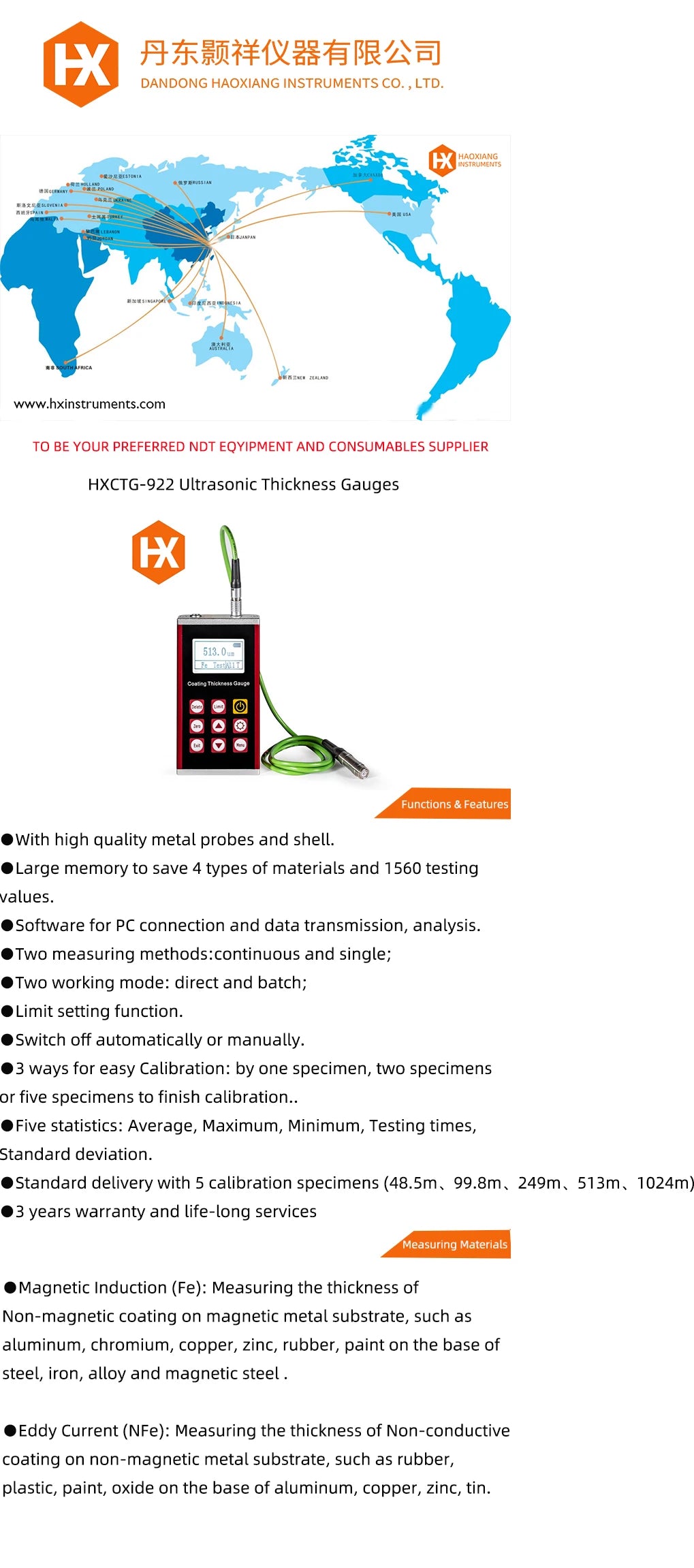 High Precision Ultrasonic Thickness Gauge coating measuring instrument Thickness Meter HXCTG-922