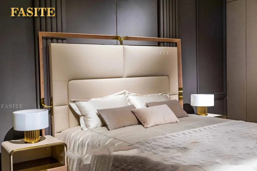 Italian luxury post-modern online celebrity bed wedding bed model room custom leather bed master bedroom