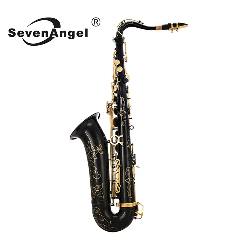 SevenAngel Professional Tenor Saxophone Bb Tune B Flat Sax  Black Nickel Gold  Surface High Quality Brass Instruments With Case