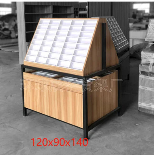 Shopping mall display cabinet, glasses display cabinet, ecological board, wood grain shelf counter, customized in Dazhong Island