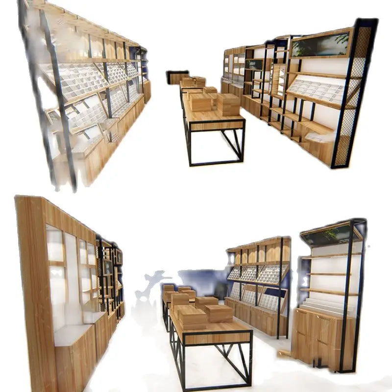 Shopping mall display cabinet, glasses display cabinet, ecological board, wood grain shelf counter, customized in Dazhong Island