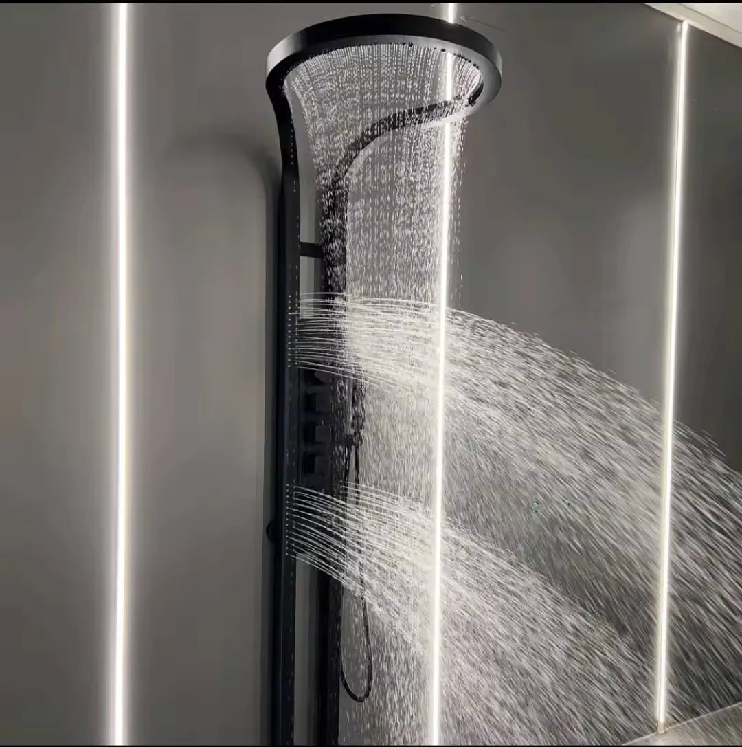 Shower Head Set System, Waterfall Rainfall,Luxury Multifunction Wall Mounted Panel ,Black Brass, Bathroom Hotel