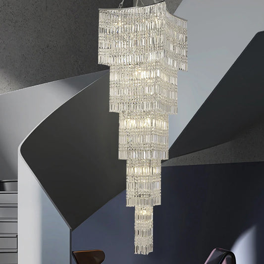 Simple light luxury stairwell crystal chandelier personality villa spiral staircase luxury duplex restaurant lighting