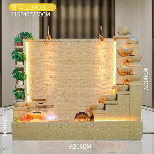 Simple modern light luxury fountain flowing water decoration Villa hall floor-to-ceiling water curtain wall background wall