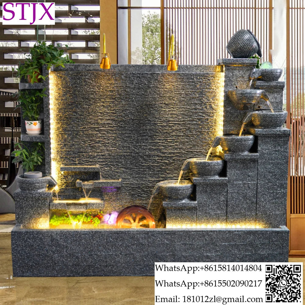 Simple modern light luxury fountain flowing water decoration Villa hall floor-to-ceiling water curtain wall background wall