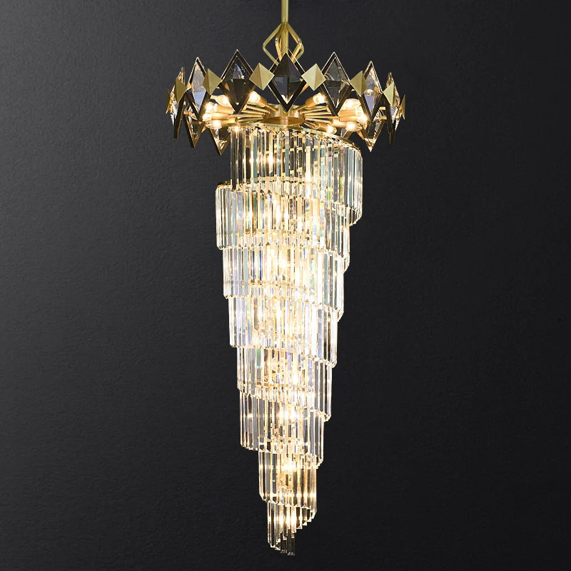 Simple post-modern all-copper crystal staircase chandelier light luxury villa duplex building lamps