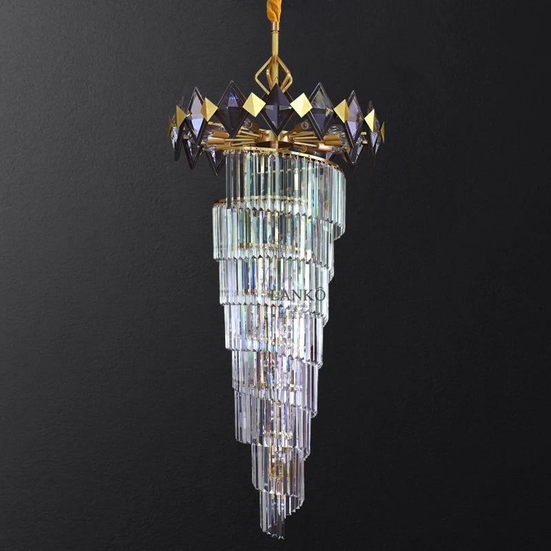 Simple post-modern all-copper crystal staircase chandelier light luxury villa duplex building lamps