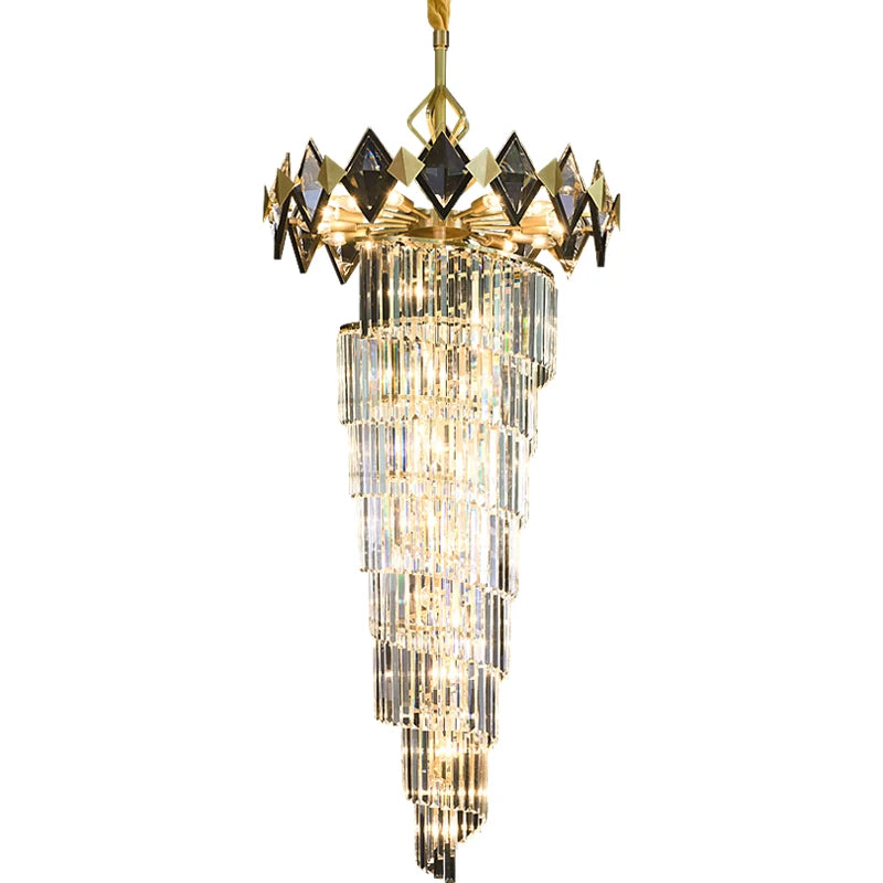 Simple post-modern all-copper crystal staircase chandelier light luxury villa duplex building lamps