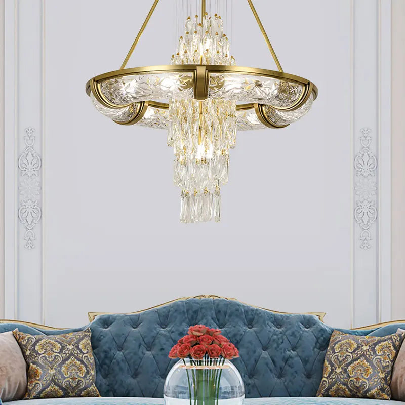 Simple post-modern crystal chandelier luxury atmospheric living room copper lamp high-end exquisite dining room villa lighting