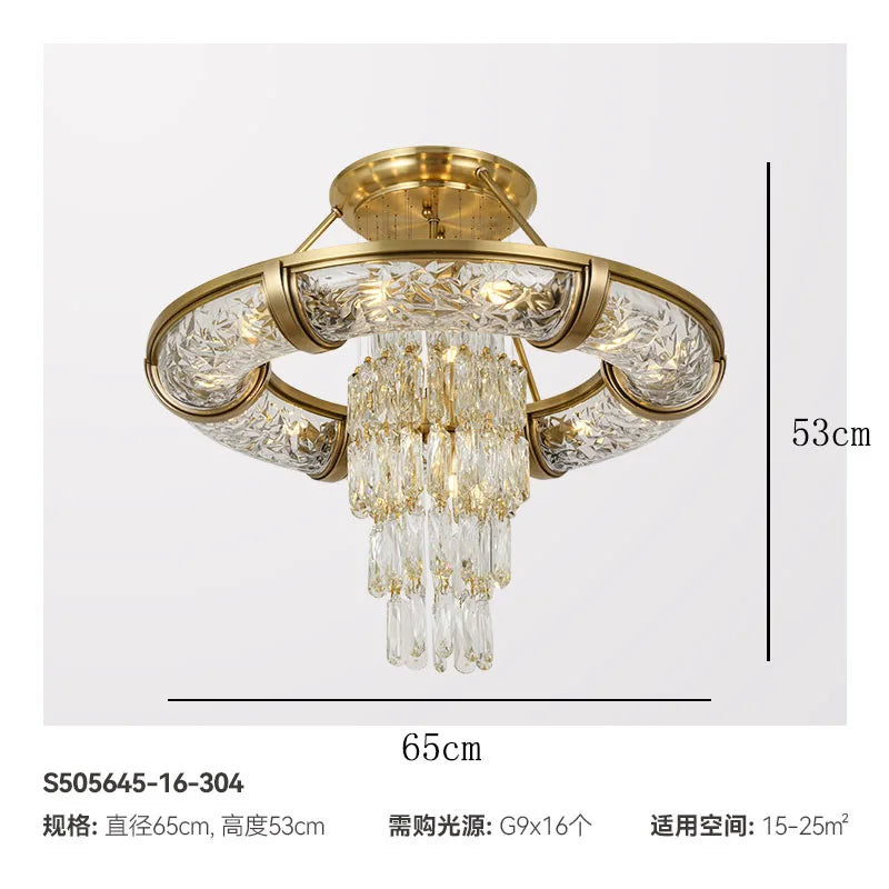 Simple post-modern crystal chandelier luxury atmospheric living room copper lamp high-end exquisite dining room villa lighting