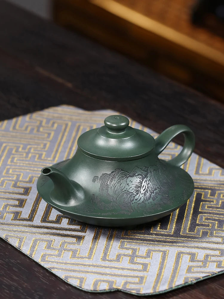 Small Capacity Yixing Purple Clay Pot, Pure Handcarved Kung Fu Tea Set, Original Mine, Dark Green Mud, Household Cloud